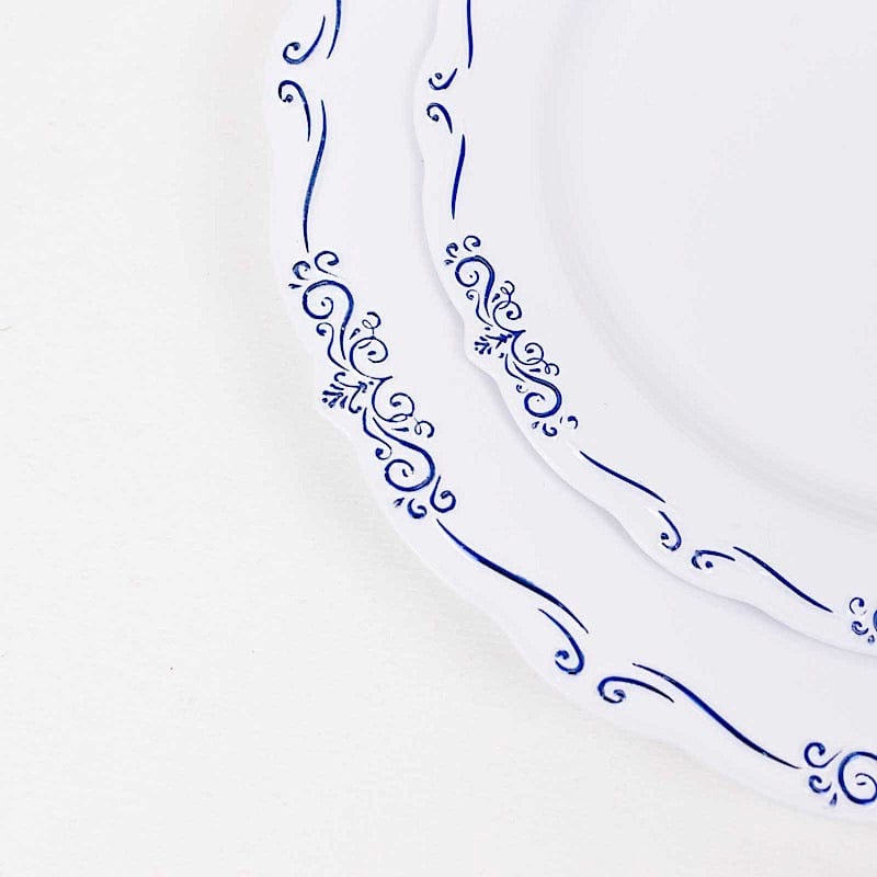 10 Round Plastic Salad and Dinner Plates with Embossed Scalloped Rim - Disposable Tableware