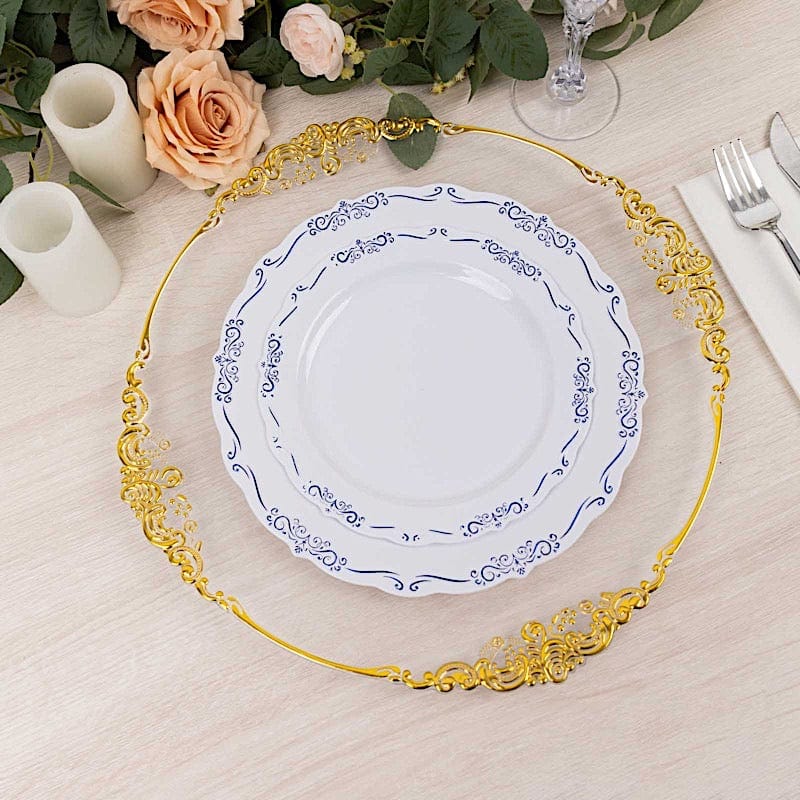 10 Round Plastic Salad and Dinner Plates with Embossed Scalloped Rim - Disposable Tableware