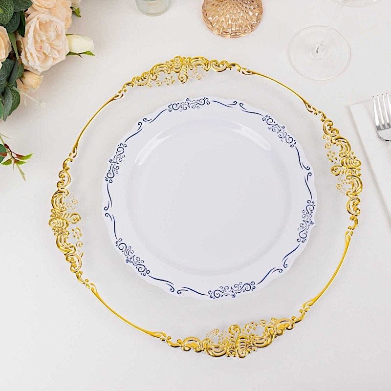 10 Round Plastic Salad and Dinner Plates with Embossed Scalloped Rim - Disposable Tableware