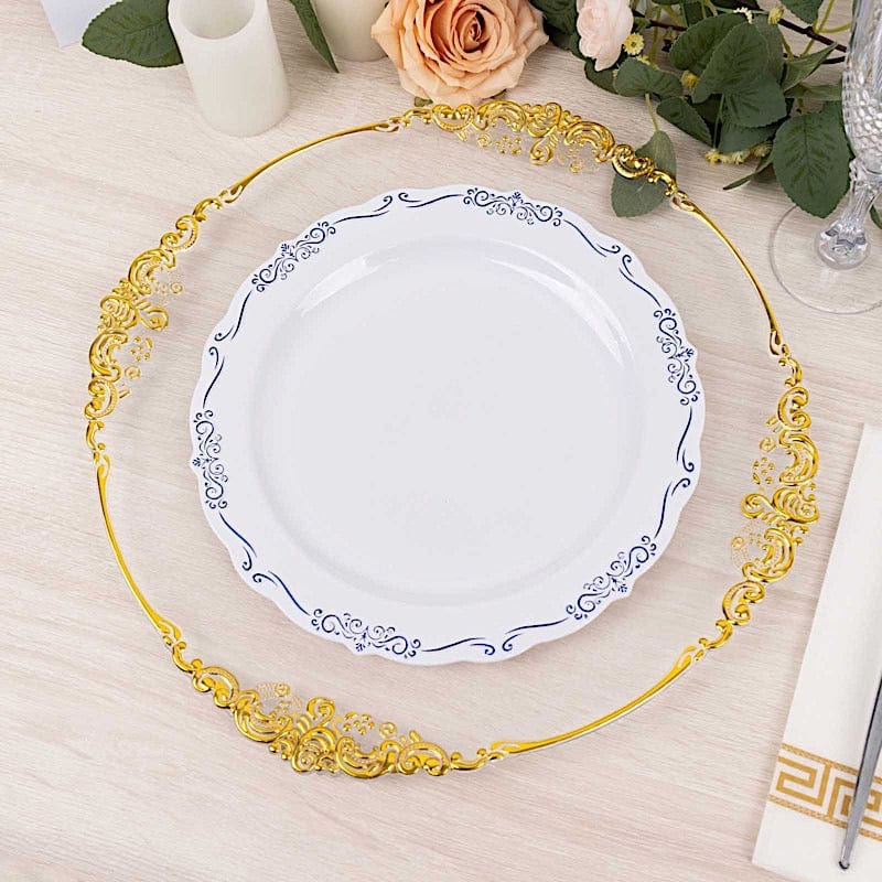 10 Round Plastic Salad and Dinner Plates with Embossed Scalloped Rim - Disposable Tableware