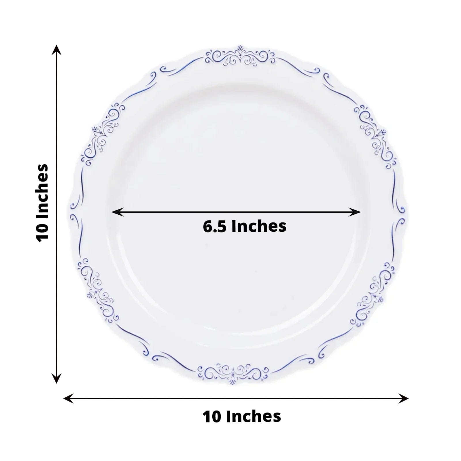 10 Round Plastic Salad and Dinner Plates with Embossed Scalloped Rim - Disposable Tableware