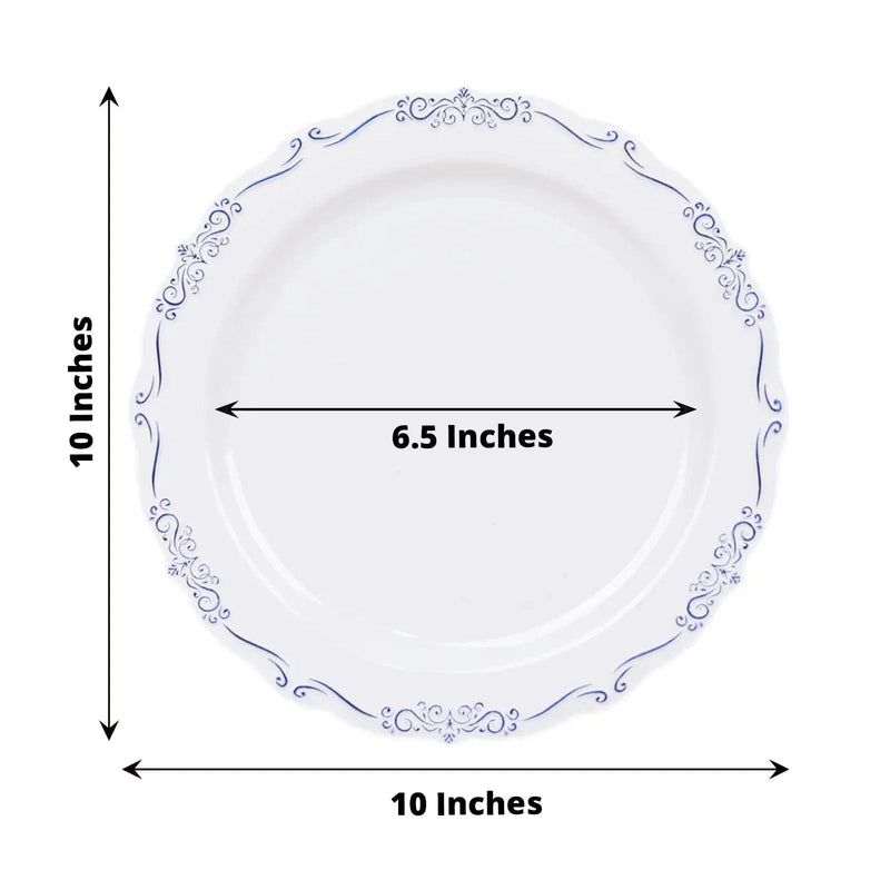 10 Round Plastic Salad and Dinner Plates with Embossed Scalloped Rim - Disposable Tableware