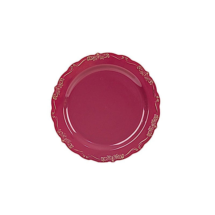 10 Round Plastic Salad and Dinner Plates with Embossed Scalloped Rim - Disposable Tableware DSP_PLR0024_10_BURG