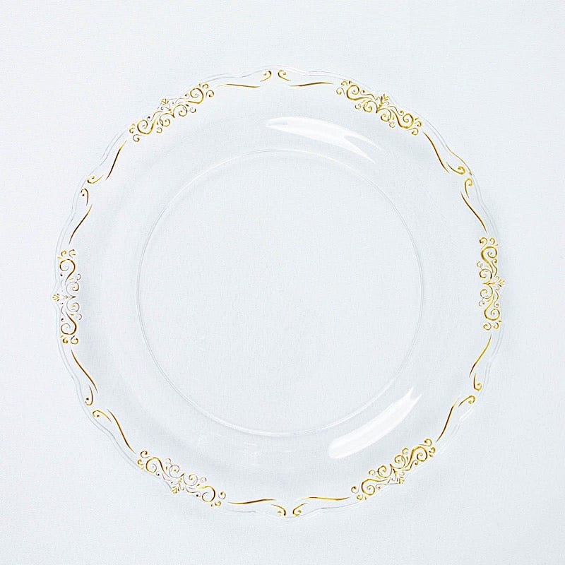 10 Round Plastic Salad and Dinner Plates with Embossed Scalloped Rim - Disposable Tableware DSP_PLR0024_10_CLGD