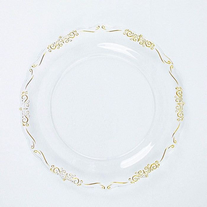 10 Round Plastic Salad and Dinner Plates with Embossed Scalloped Rim - Disposable Tableware DSP_PLR0024_10_CLGD