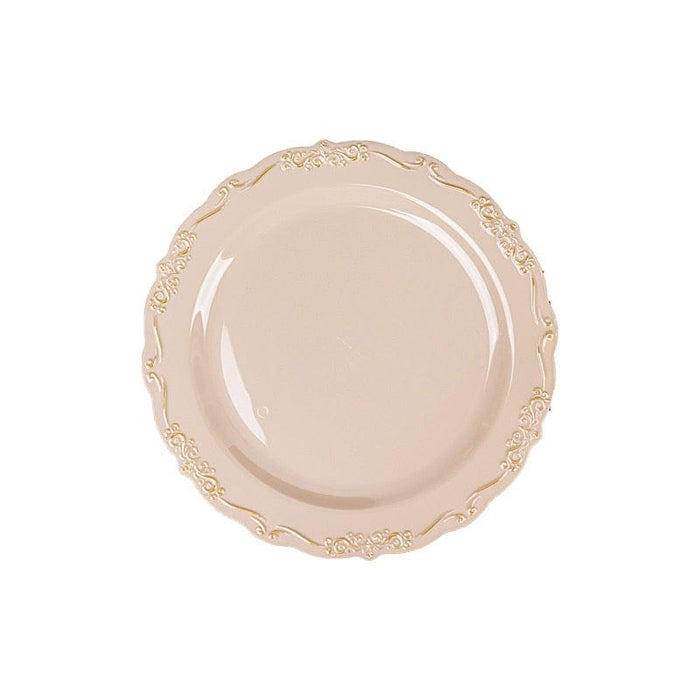 10 Round Plastic Salad and Dinner Plates with Embossed Scalloped Rim - Disposable Tableware DSP_PLR0024_10_TAUGD
