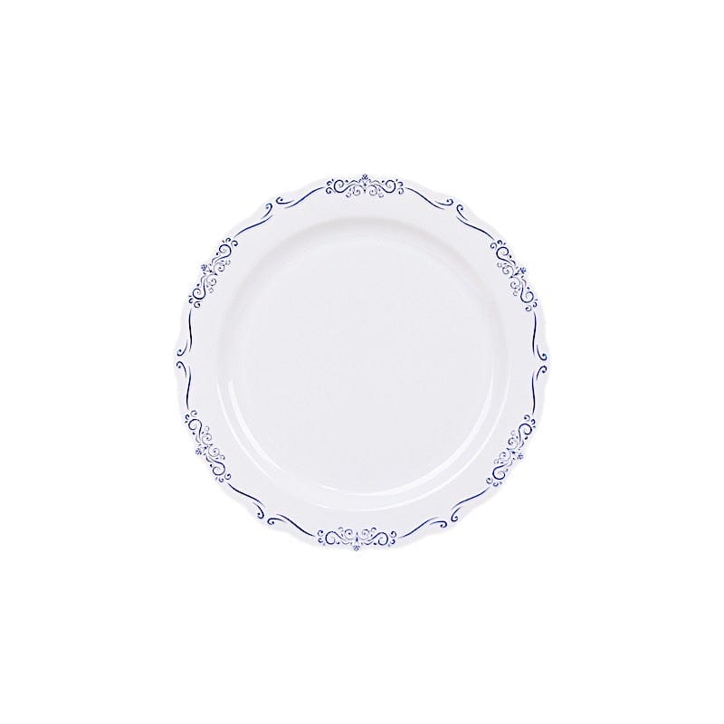 10 Round Plastic Salad and Dinner Plates with Embossed Scalloped Rim - Disposable Tableware DSP_PLR0024_10_WHTBL