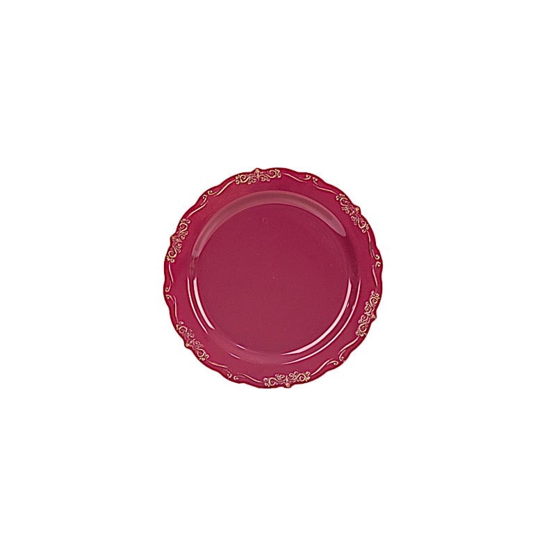 10 Round Plastic Salad and Dinner Plates with Embossed Scalloped Rim - Disposable Tableware DSP_PLR0024_7_BURG