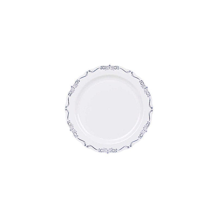 10 Round Plastic Salad and Dinner Plates with Embossed Scalloped Rim - Disposable Tableware DSP_PLR0024_7_WHTBL