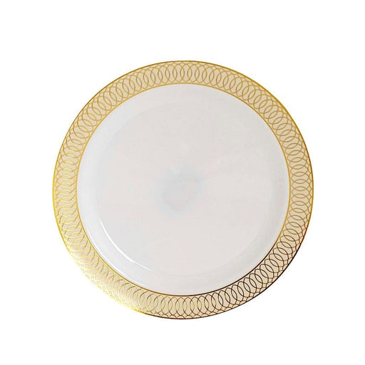 10 Round Plastic Salad and Dinner Plates with Spiral Rim Design - Disposable Tableware