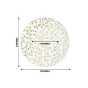 10 Round Plastic Salad Dessert Plates with Gold Leaf Design - White