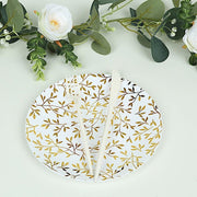 10 Round Plastic Salad Dessert Plates with Gold Leaf Design - White