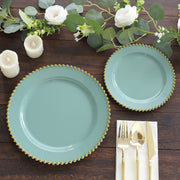 10 Round Plastic Salad Dinner Plates with Beaded Rim - Disposable Tableware