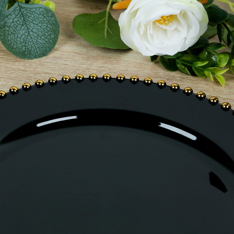 10 Round Plastic Salad Dinner Plates with Beaded Rim - Disposable Tableware