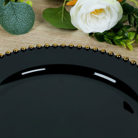 10 Round Plastic Salad Dinner Plates with Beaded Rim - Disposable Tableware