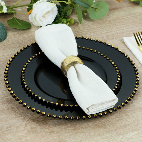 10 Round Plastic Salad Dinner Plates with Beaded Rim - Disposable Tableware