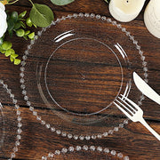 10 Round Plastic Salad Dinner Plates with Beaded Rim - Disposable Tableware