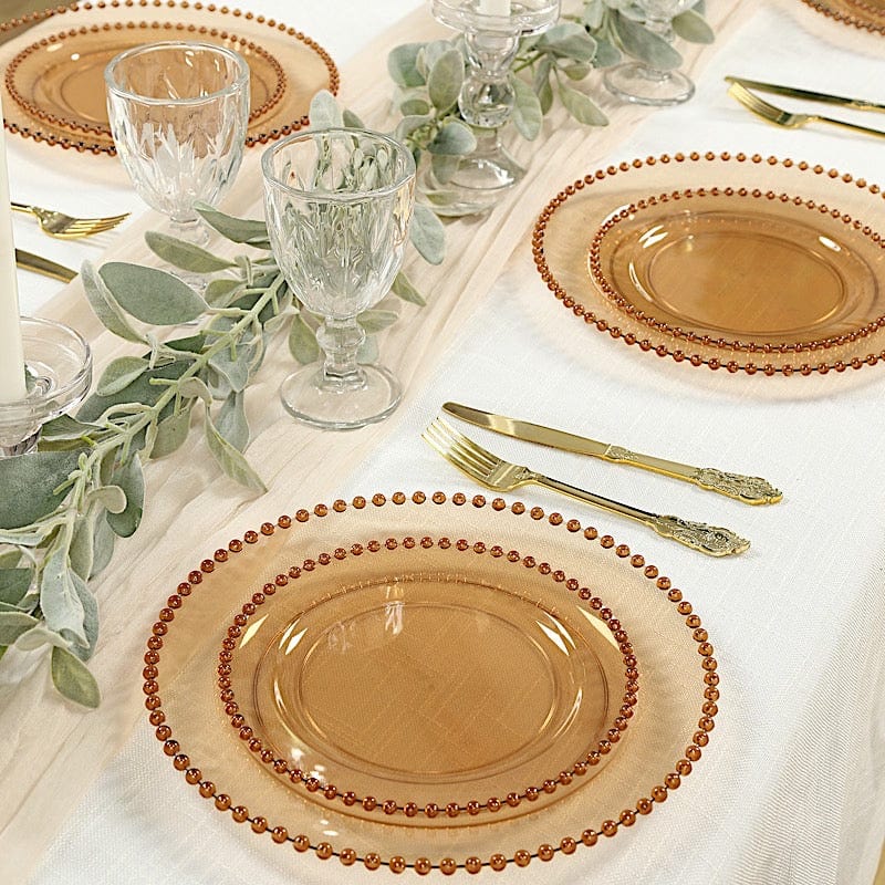 10 Round Plastic Salad Dinner Plates with Beaded Rim - Disposable Tableware