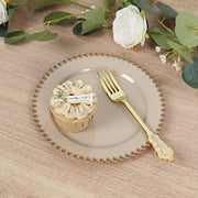 10 Round Plastic Salad Dinner Plates with Beaded Rim - Disposable Tableware