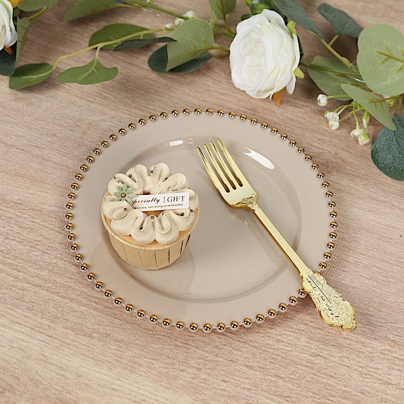 10 Round Plastic Salad Dinner Plates with Beaded Rim - Disposable Tableware