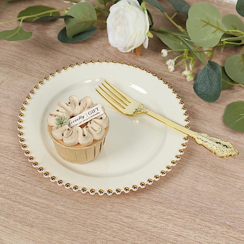 10 Round Plastic Salad Dinner Plates with Beaded Rim - Disposable Tableware