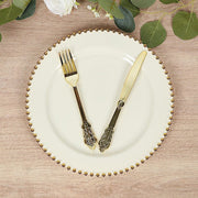 10 Round Plastic Salad Dinner Plates with Beaded Rim - Disposable Tableware