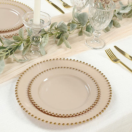 10 Round Plastic Salad Dinner Plates with Beaded Rim - Disposable Tableware