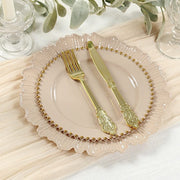 10 Round Plastic Salad Dinner Plates with Beaded Rim - Disposable Tableware