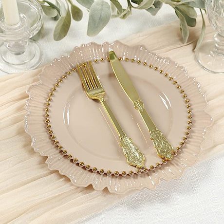 10 Round Plastic Salad Dinner Plates with Beaded Rim - Disposable Tableware