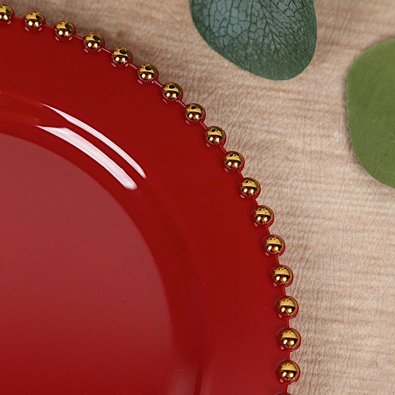 10 Round Plastic Salad Dinner Plates with Beaded Rim - Disposable Tableware