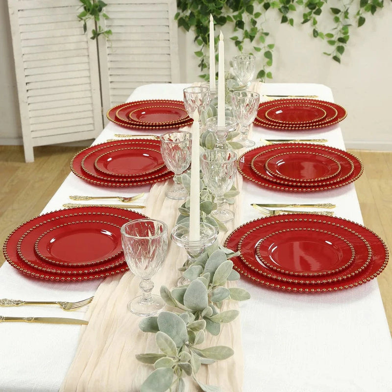 10 Round Plastic Salad Dinner Plates with Beaded Rim - Disposable Tableware