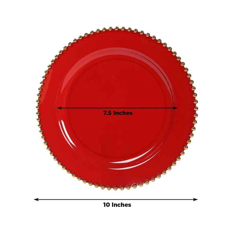 10 Round Plastic Salad Dinner Plates with Beaded Rim - Disposable Tableware