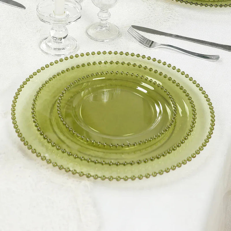 10 Round Plastic Salad Dinner Plates with Beaded Rim - Disposable Tableware