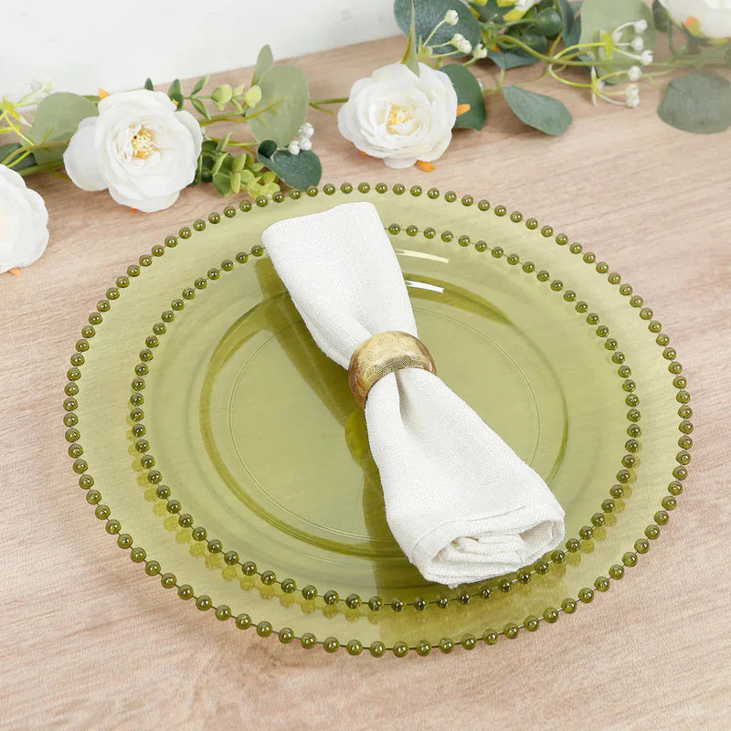 10 Round Plastic Salad Dinner Plates with Beaded Rim - Disposable Tableware
