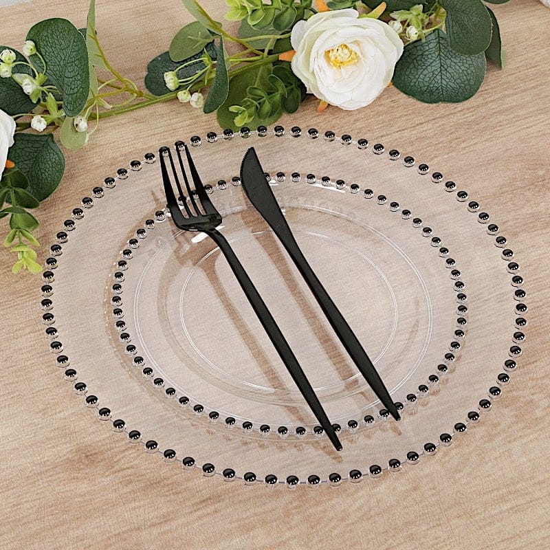10 Round Plastic Salad Dinner Plates with Beaded Rim - Disposable Tableware