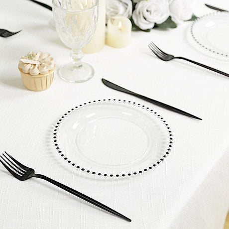 10 Round Plastic Salad Dinner Plates with Beaded Rim - Disposable Tableware