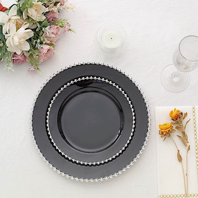10 Round Plastic Salad Dinner Plates with Beaded Rim - Disposable Tableware