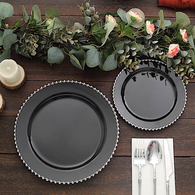 10 Round Plastic Salad Dinner Plates with Beaded Rim - Disposable Tableware