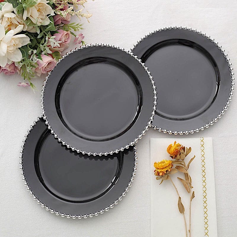 10 Round Plastic Salad Dinner Plates with Beaded Rim - Disposable Tableware