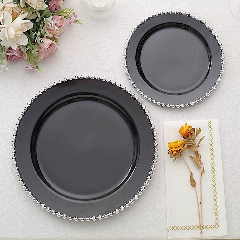 10 Round Plastic Salad Dinner Plates with Beaded Rim - Disposable Tableware