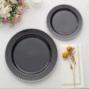 10 Round Plastic Salad Dinner Plates with Beaded Rim - Disposable Tableware