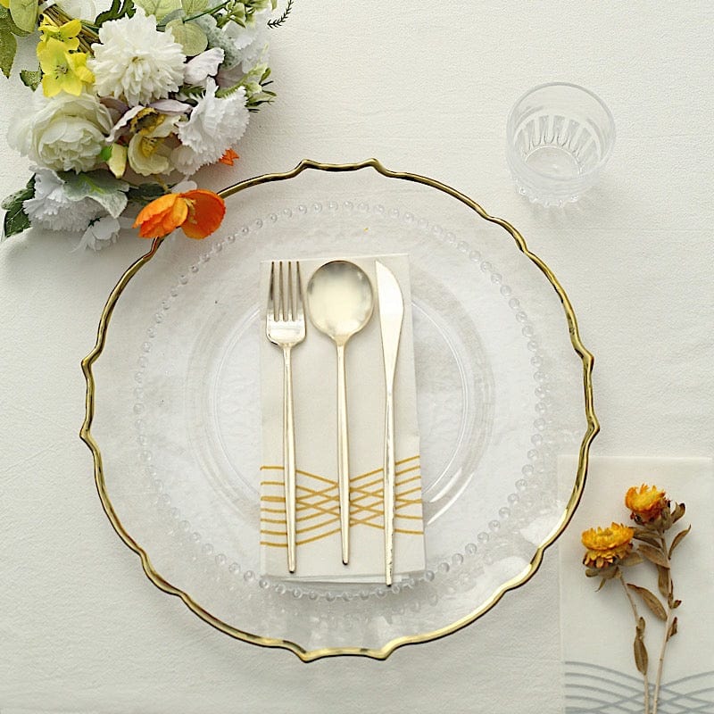 10 Round Plastic Salad Dinner Plates with Beaded Rim - Disposable Tableware