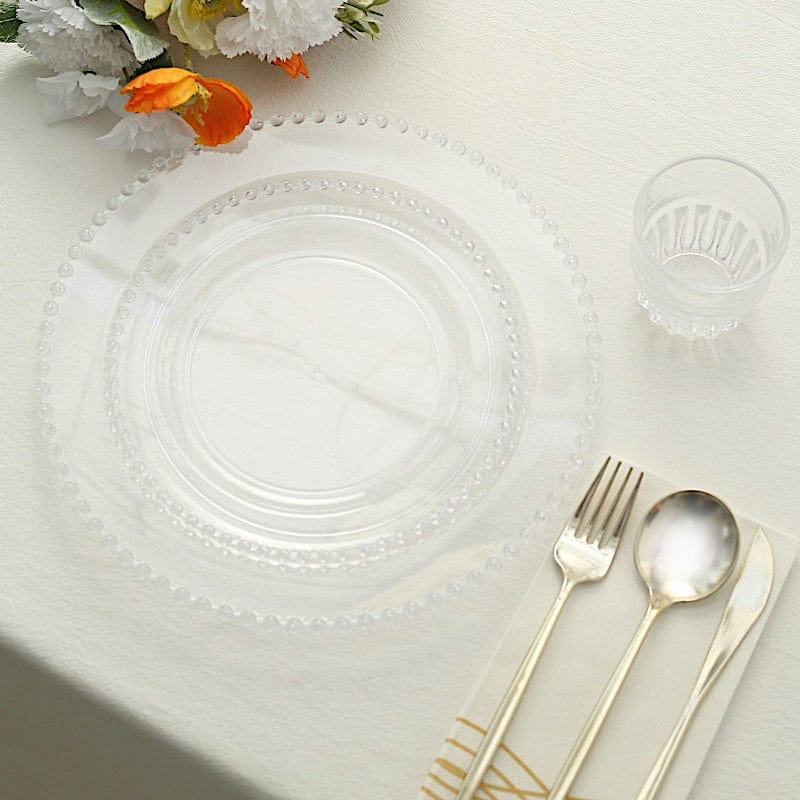 10 Round Plastic Salad Dinner Plates with Beaded Rim - Disposable Tableware