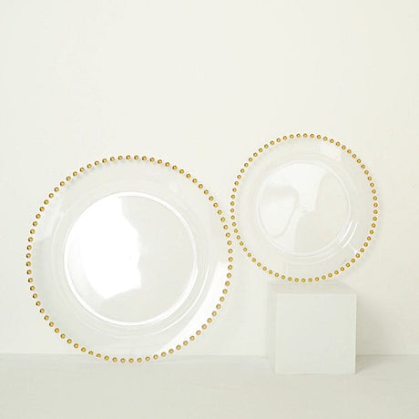10 Round Plastic Salad Dinner Plates with Beaded Rim - Disposable Tableware