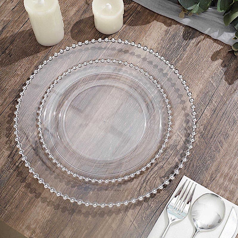 10 Round Plastic Salad Dinner Plates with Beaded Rim - Disposable Tableware