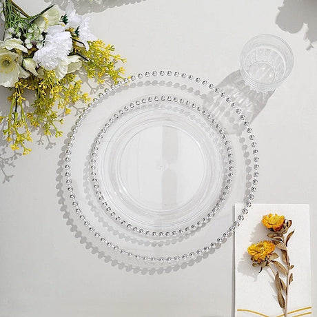 10 Round Plastic Salad Dinner Plates with Beaded Rim - Disposable Tableware