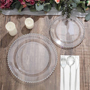 10 Round Plastic Salad Dinner Plates with Beaded Rim - Disposable Tableware