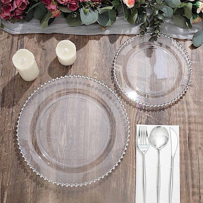 10 Round Plastic Salad Dinner Plates with Beaded Rim - Disposable Tableware
