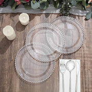 10 Round Plastic Salad Dinner Plates with Beaded Rim - Disposable Tableware