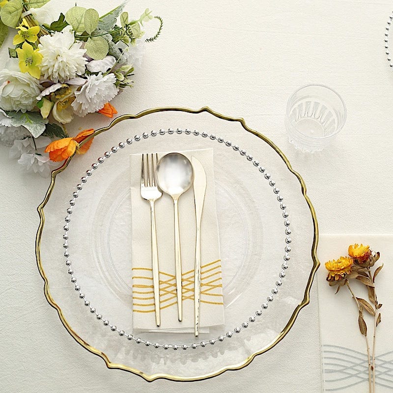 10 Round Plastic Salad Dinner Plates with Beaded Rim - Disposable Tableware